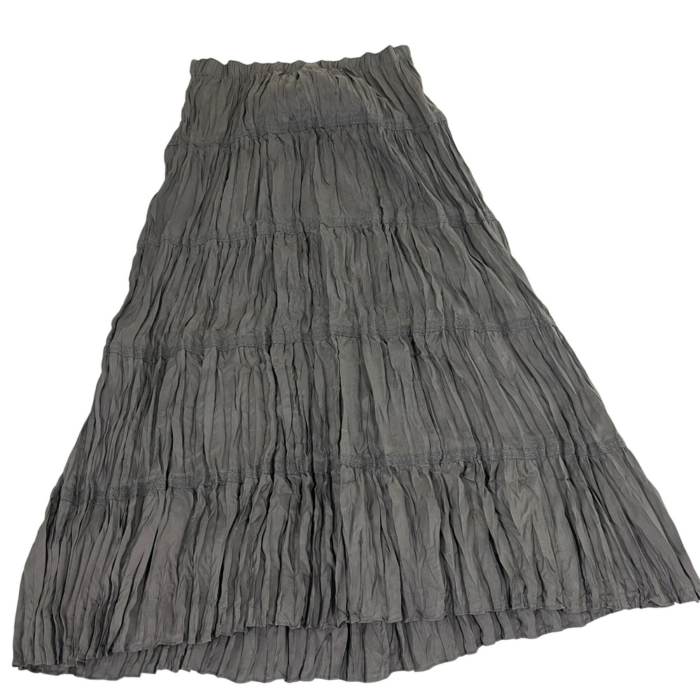 Garnet Hill Gray Tiered Maxi Skirt
